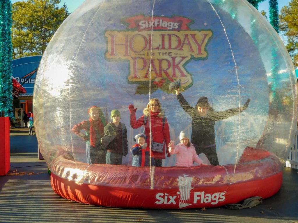 Snow globe at Six Flags Holiday in the Park