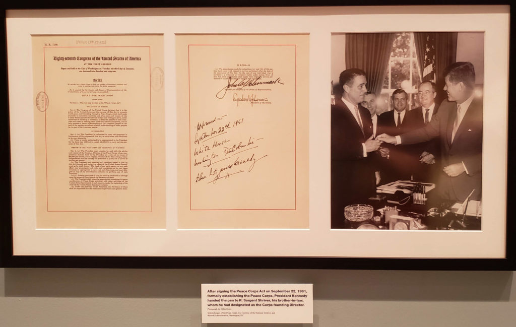 John Kennedy signature and photo from the founding of the Peace Corp.