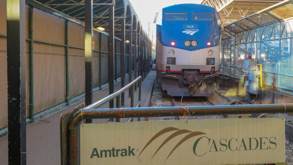 Amtrak Cascades train in station