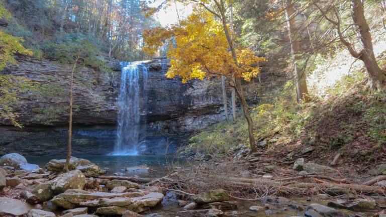 Hemlock Falls waterfall with colorful leaves