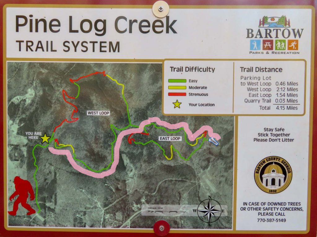 Trail map for hiking Pine Log Creek
